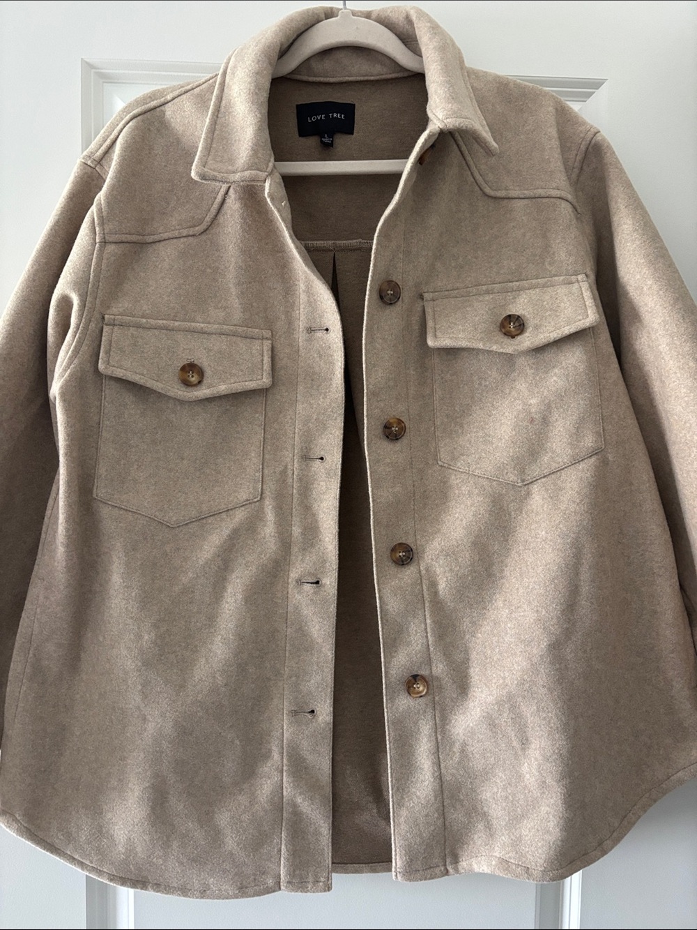 Love Tree Taupe Button-Front Overshirt